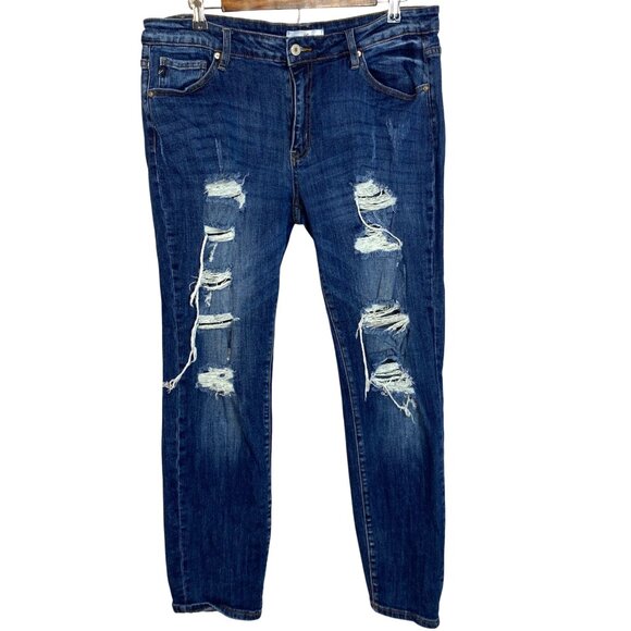 KanCan Tobie Mid Rise Distressed Ripped Super Skinny Blue Jeans Women's Size XL - Picture 2 of 9